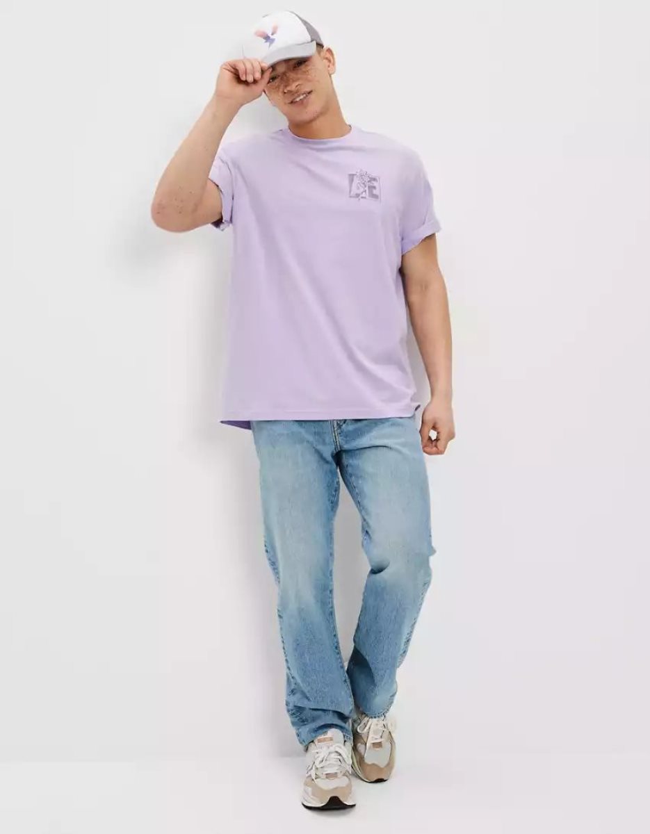 T Shirt Graphique American Eagle AE Super Soft Logo Violette Homme | LTE-95104418